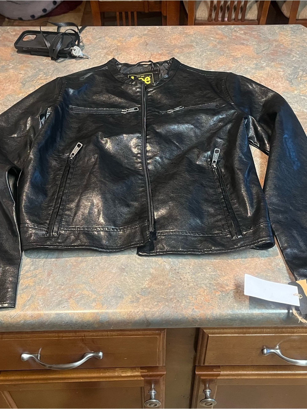 Lee Black Faux Leather Moto Jacket with Zip Pockets